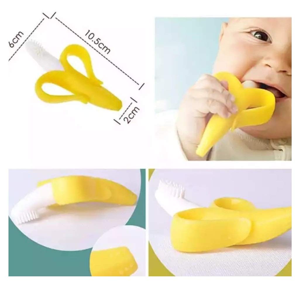 Bananen Baby Zahnbürste und Beißring in einem - Zahungshilfe Übungsbürste Trainingsbürste