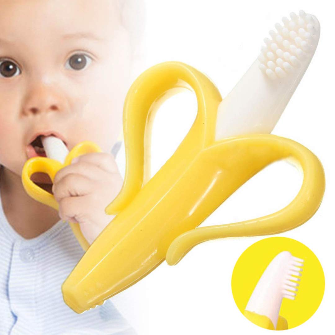 Bananen Baby Zahnbürste und Beißring in einem - Zahungshilfe Übungsbürste Trainingsbürste