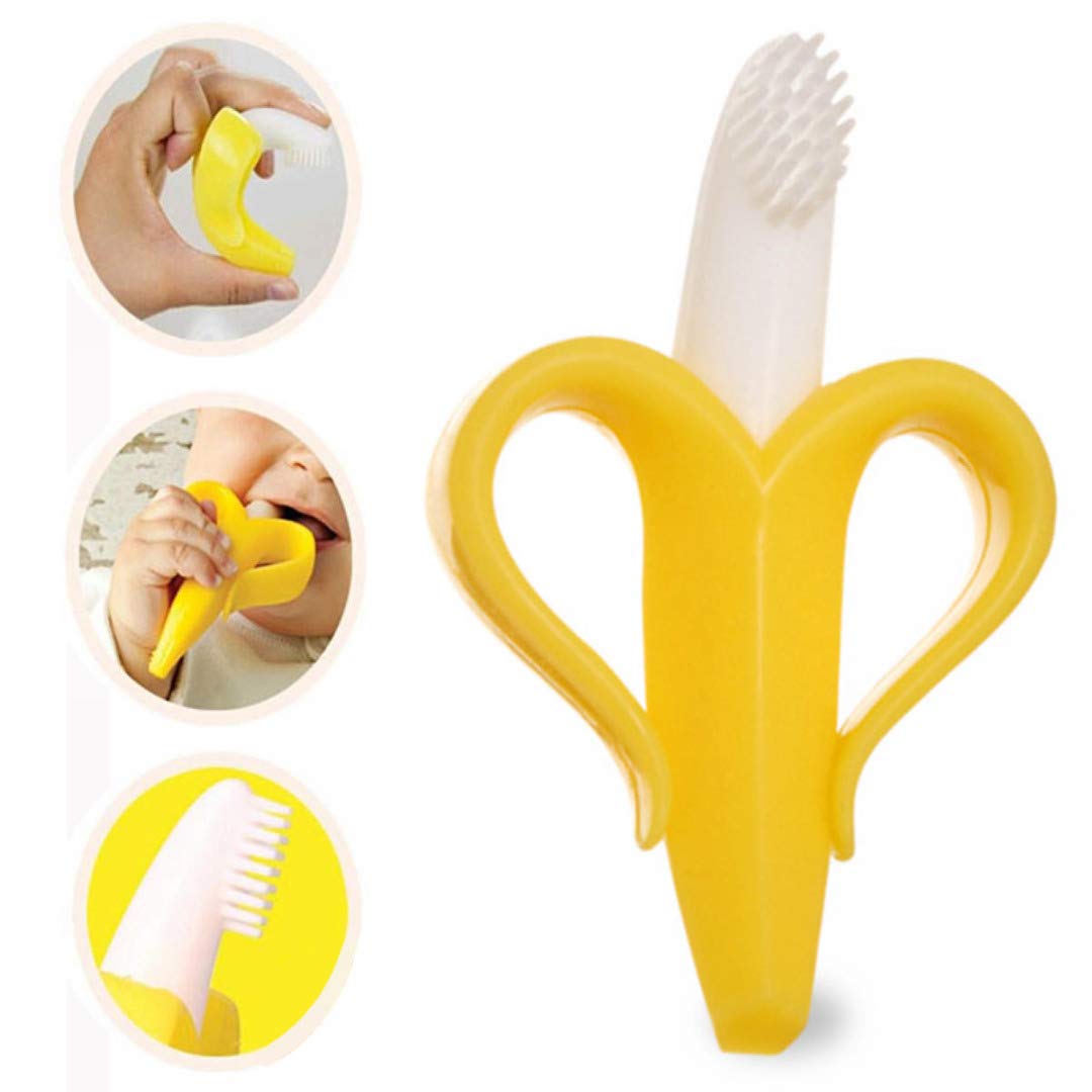 Bananen Baby Zahnbürste und Beißring in einem - Zahungshilfe Übungsbürste Trainingsbürste