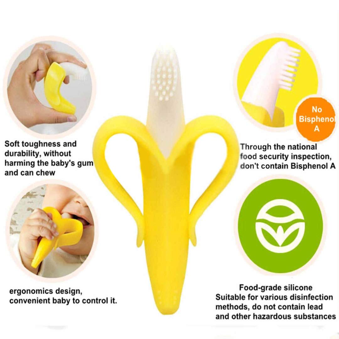 Bananen Baby Zahnbürste und Beißring in einem - Zahungshilfe Übungsbürste Trainingsbürste