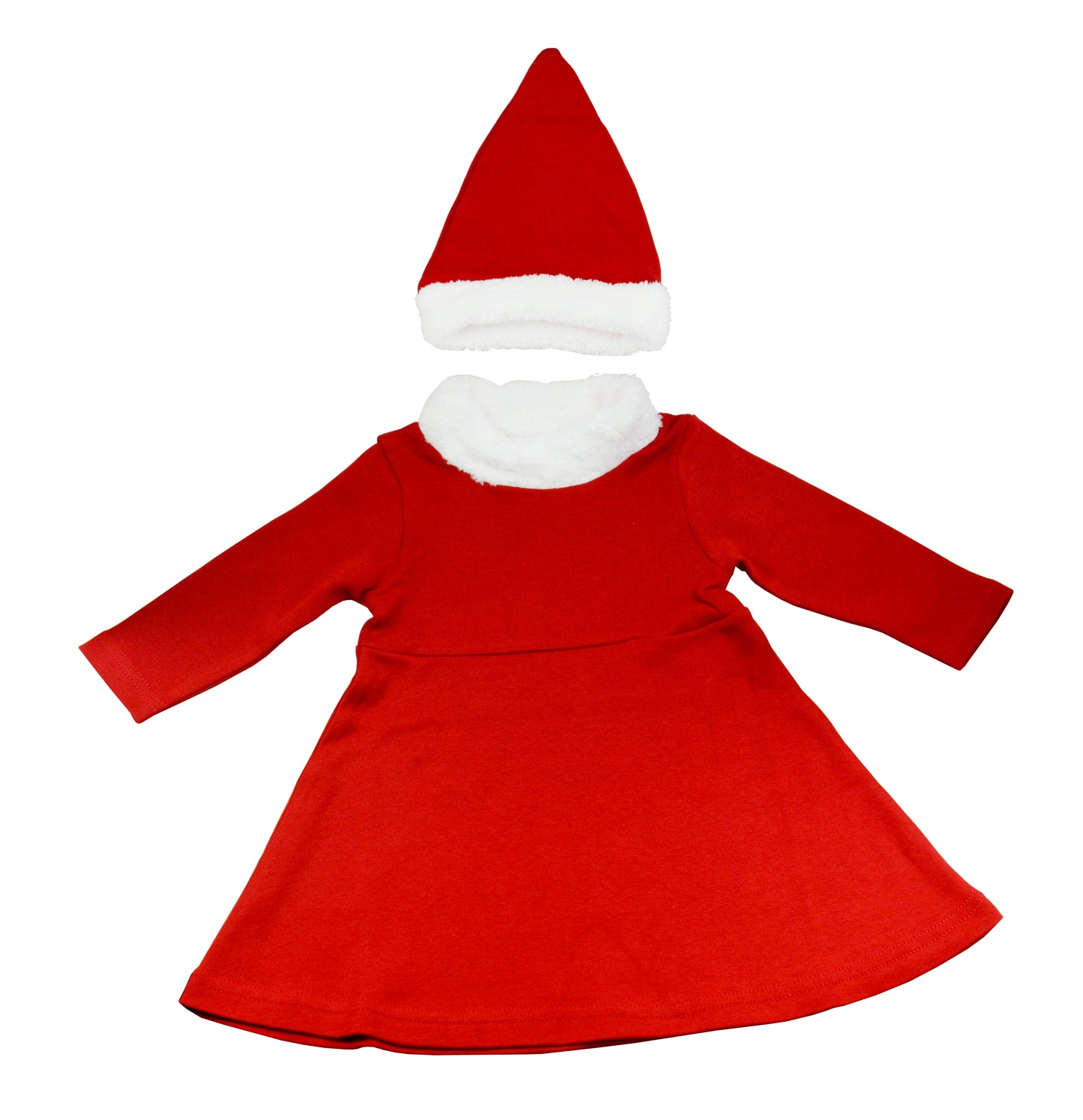 Mädchen Baby Weihnachtsmann Kostüm 2-teiliges Set Kleid mit Weihnachts-Mütze Nikolausmütze 3-18M