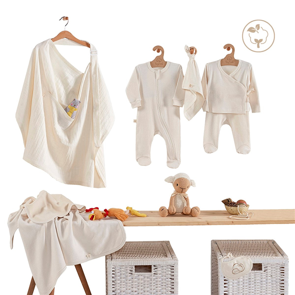 Neugeborenen-Set - 11-teilig | Bio-Baumwolle Krankenhaus-Ausstattungsset zur Geburt für Mädchen & Jungen